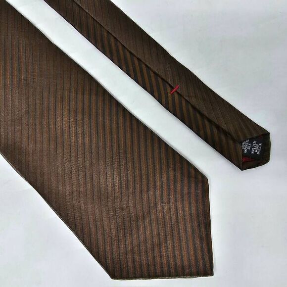 VINTAGE FUBU SILK TIE CREAM BLACK BROWN SHEER SMALL STRIPE TEXTURED 3.75" - Picture 1 of 3